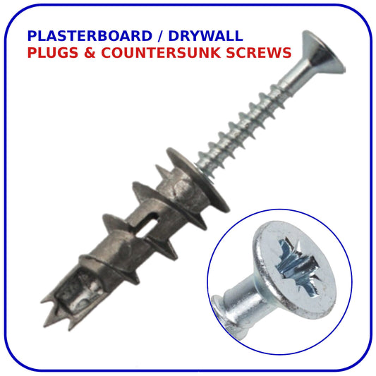 PLASTERBOARD FIXINGS WITH SCREWS DRYWALL SELF DRILL PLUG CAVITY WALL ANCHOR