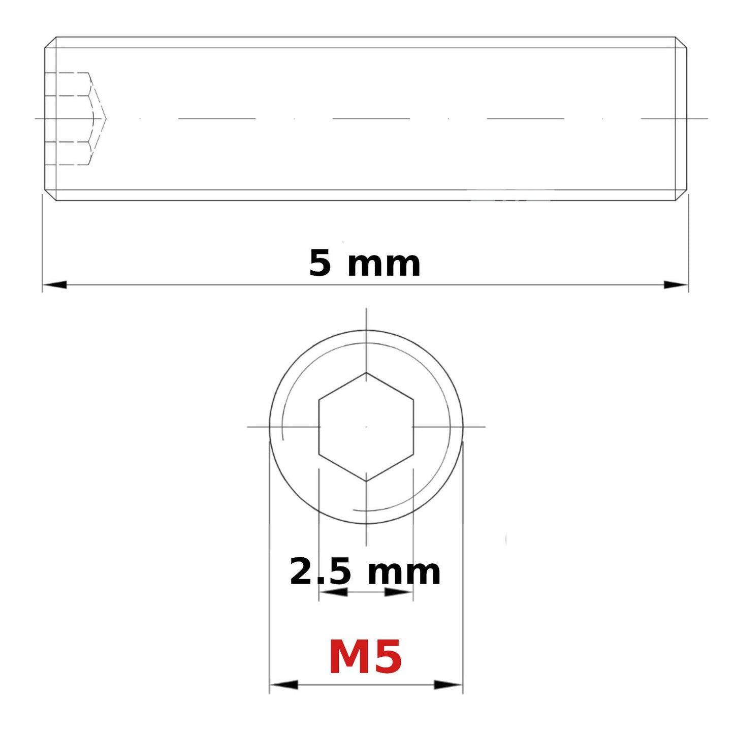 M5 (ø 5mm) SOCKET GRUB SCREWS FLAT END BLACK DIN 913