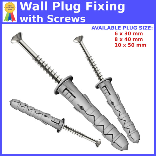 WALL PLUGS FIXING WITH SCREWS BRICK STONE CONCRETE NYLON UNIVERSAL PLASTIC