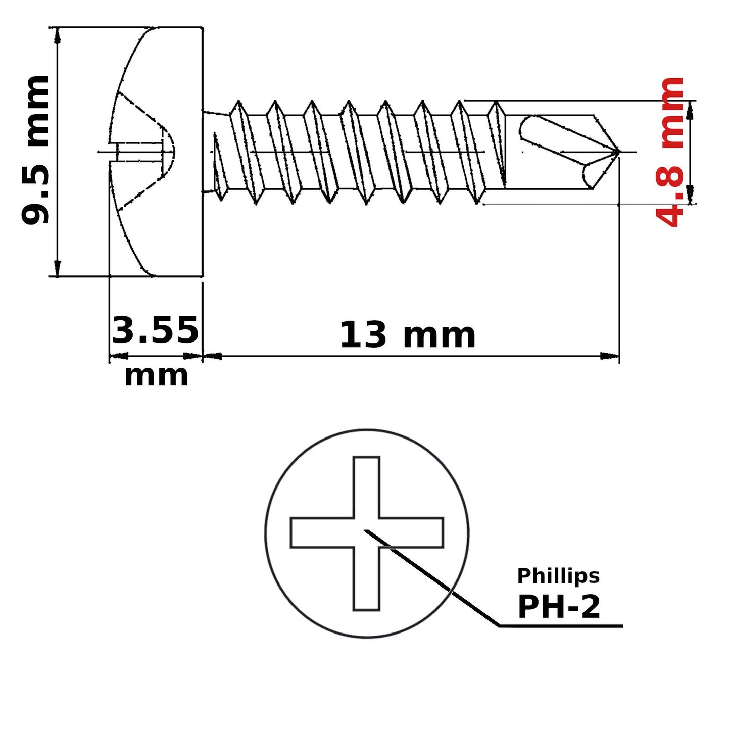 ø 4.8 mm Self Drilling Screws Pan Head Zinc Plated DIN 7504