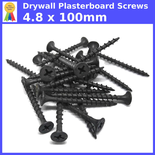 4.8 x 100mm DRYWALL PLASTERBOARD SCREWS BUGLE HEAD COARSE THREAD BLACK PHOSPHATE
