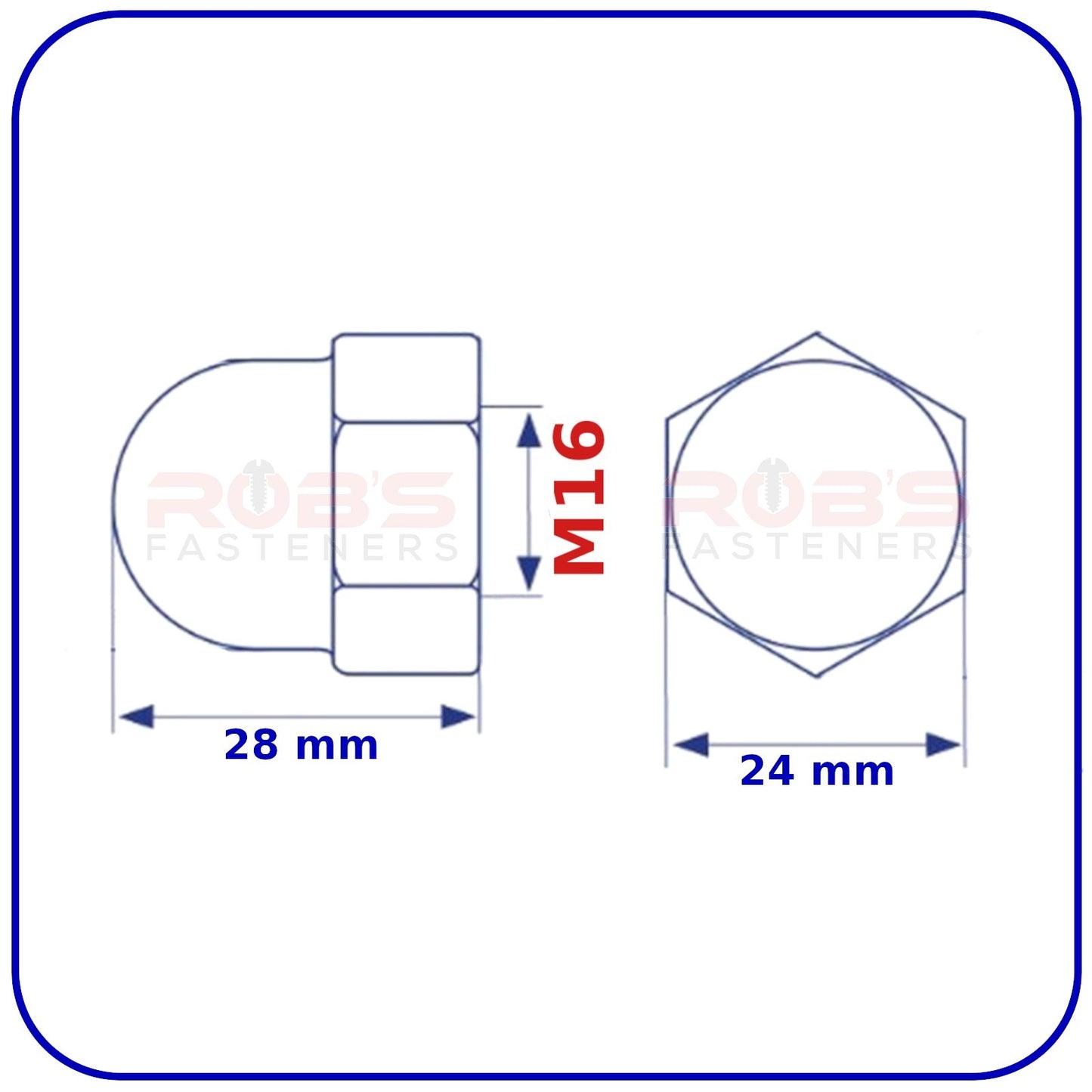 M16 Dome Acorn Cap Nuts Zinc Plated Steel DIN 1587 1.5mm Pitch