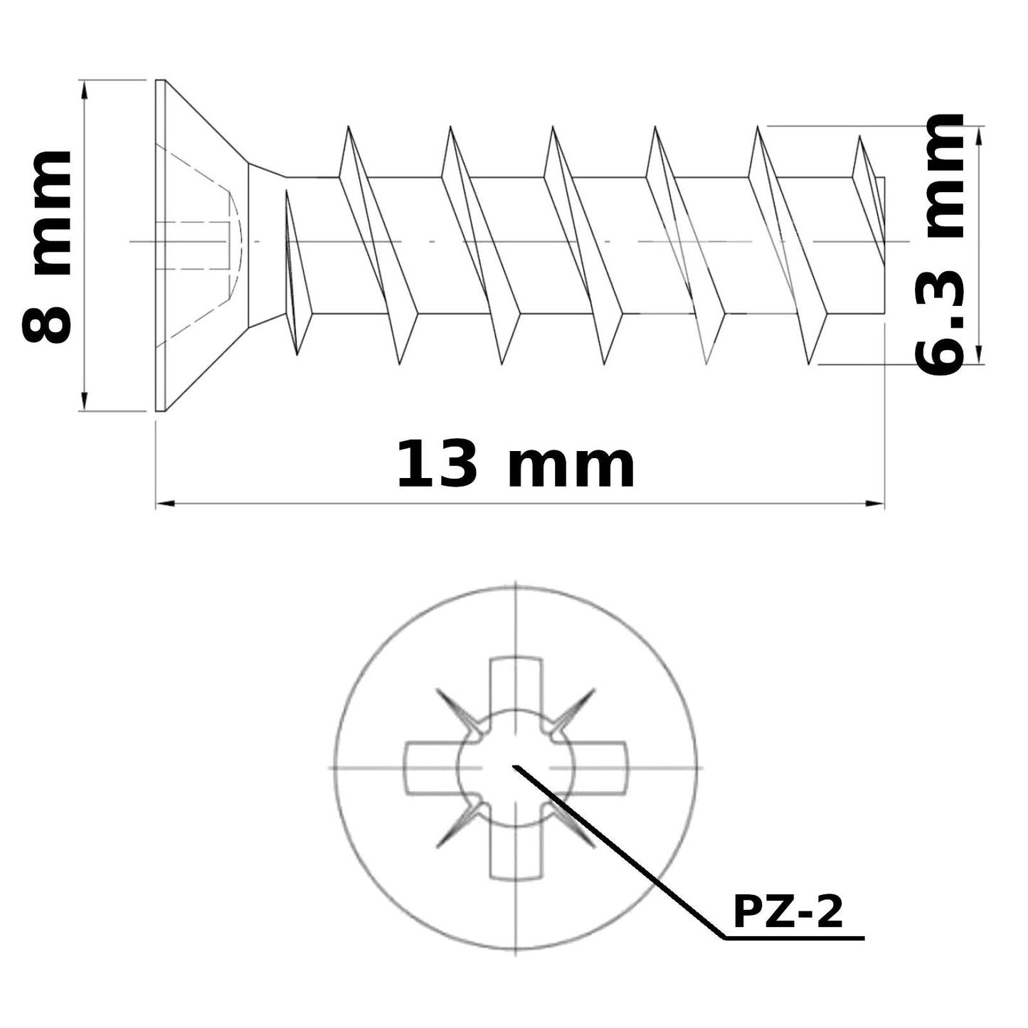 6.3 mm FURNITURE SCREWS MOUNTING DRAW RUNNERS HINGES PZDRIV FLAT HEAD EURO SCREW