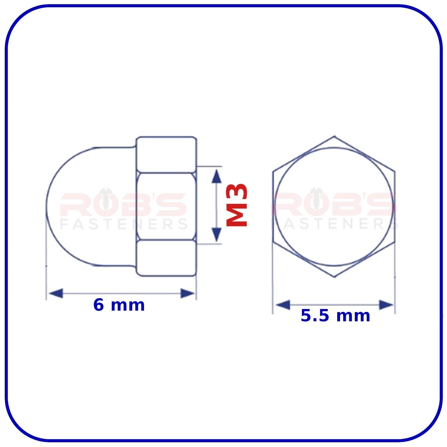 M3 Dome Acorn Cap Nuts Zinc Plated Steel DIN 1587 0.5mm Pitch