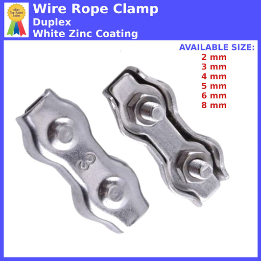 DUPLEX WIRE ROPE FITTINGS CABLE CLAMP CLIPS GRIPS 2mm 3mm 5mm 6mm 8mm CLAMPS