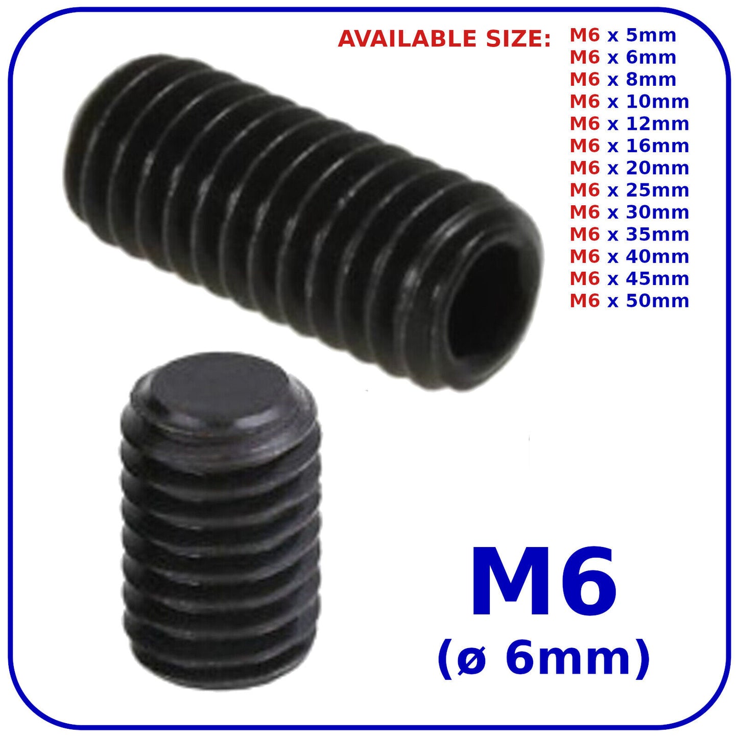 M6 (ø 6mm) SOCKET GRUB SCREWS FLAT END BLACK DIN 913