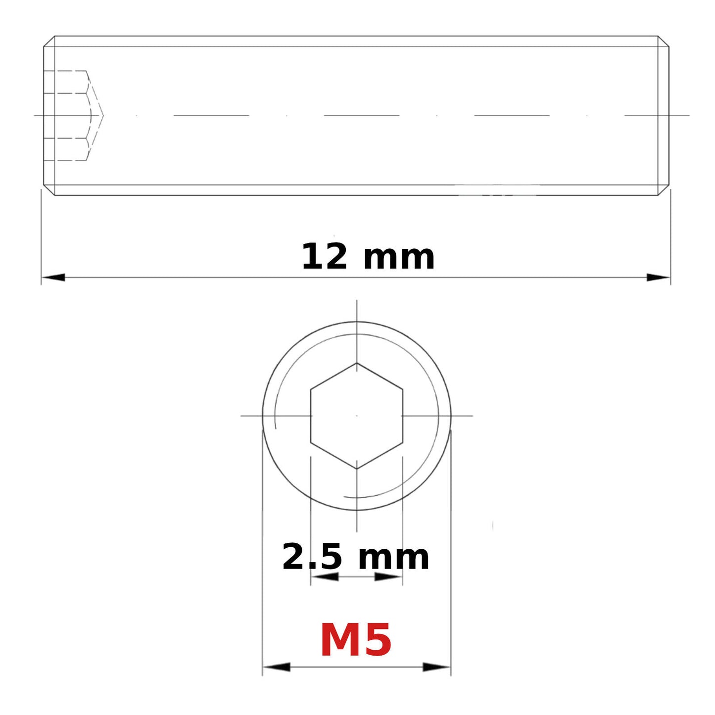 M5 (ø 5mm) SOCKET GRUB SCREWS FLAT END BLACK DIN 913