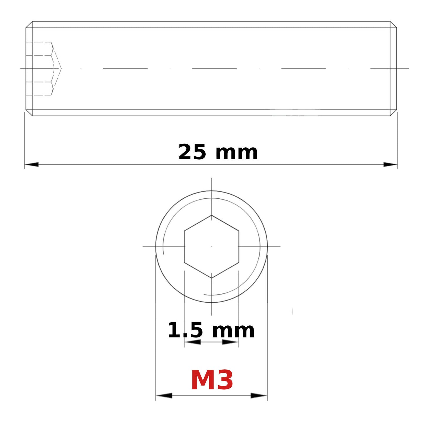 M3 (ø 3mm) SOCKET GRUB SCREWS FLAT END BLACK DIN 913