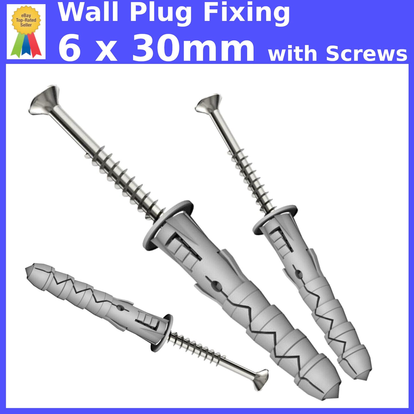 6 x 30 WALL PLUGS FIXING WITH SCREWS BRICK STONE CONCRETE NYLON UNIVERSAL