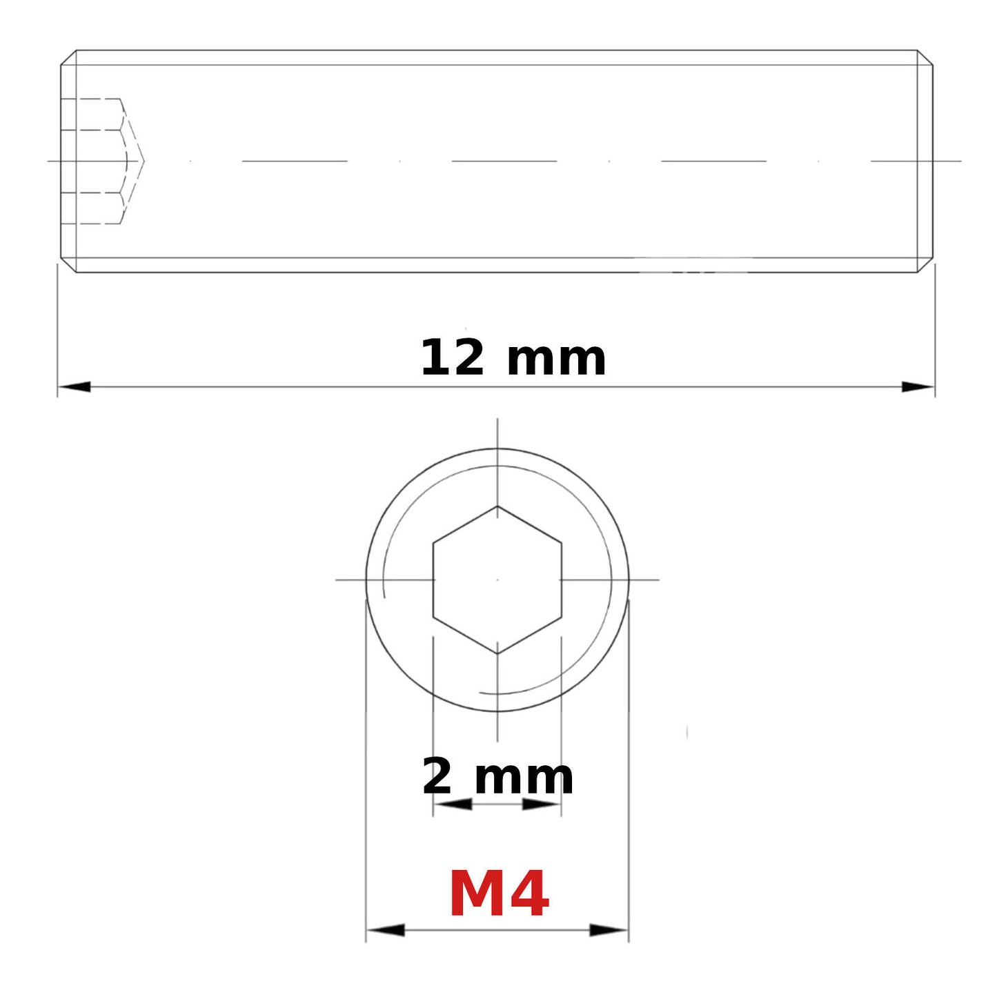 M4 (ø 4mm) SOCKET GRUB SCREWS FLAT END ZINC DIN 913