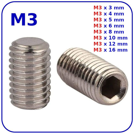 M3 (ø 3mm) SOCKET GRUB SCREWS FLAT END ZINC DIN 913