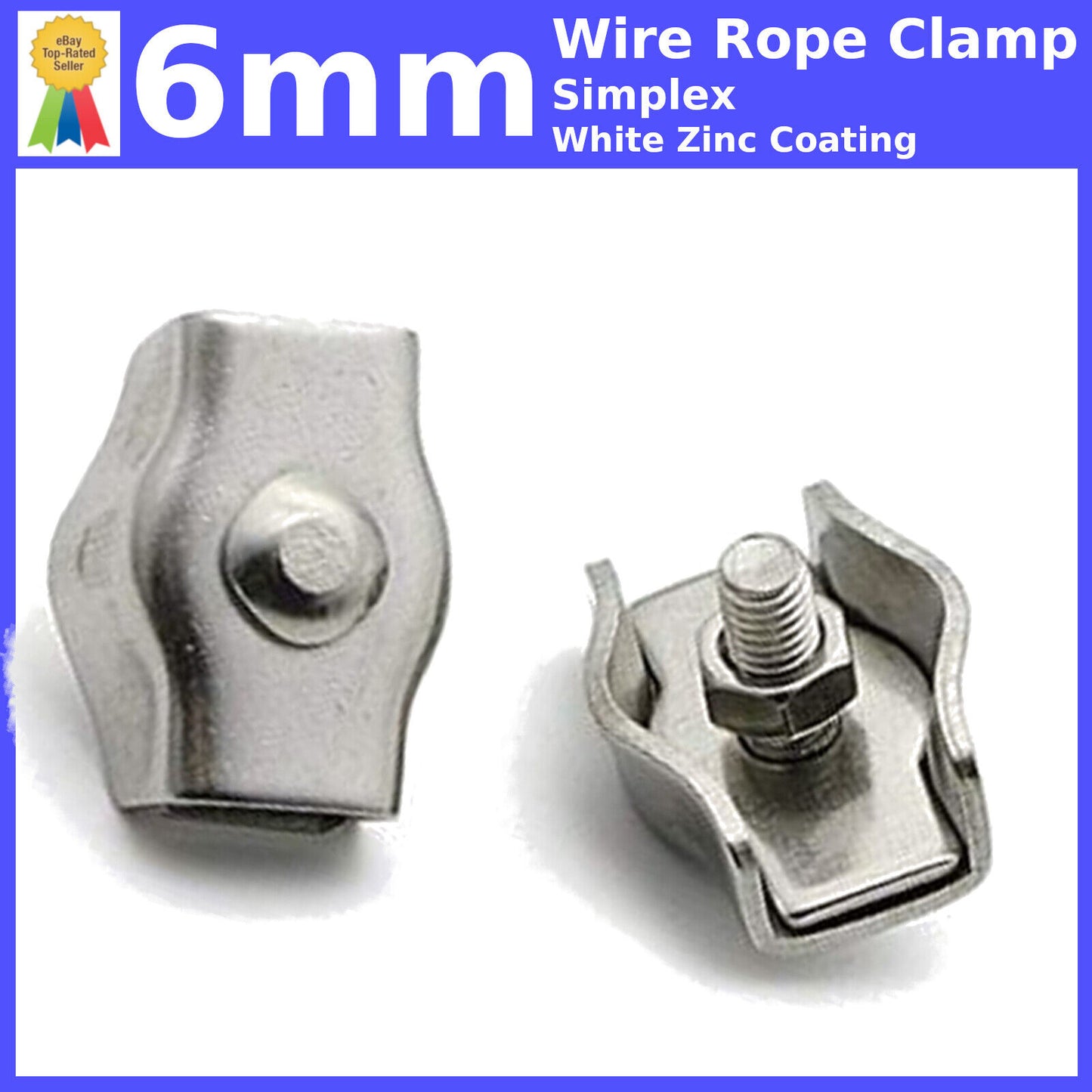 6mm SIMPLEX WIRE ROPE CABLE CLAMP CLIPS GRIPS WHITE ZINC COATING CLAMPS GRIP