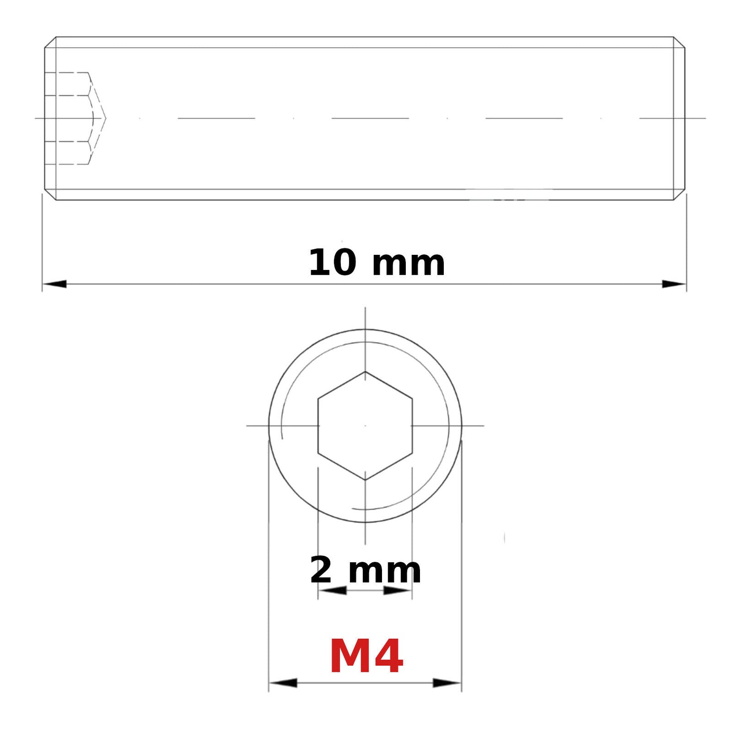 M4 (ø 4mm) SOCKET GRUB SCREWS FLAT END ZINC DIN 913