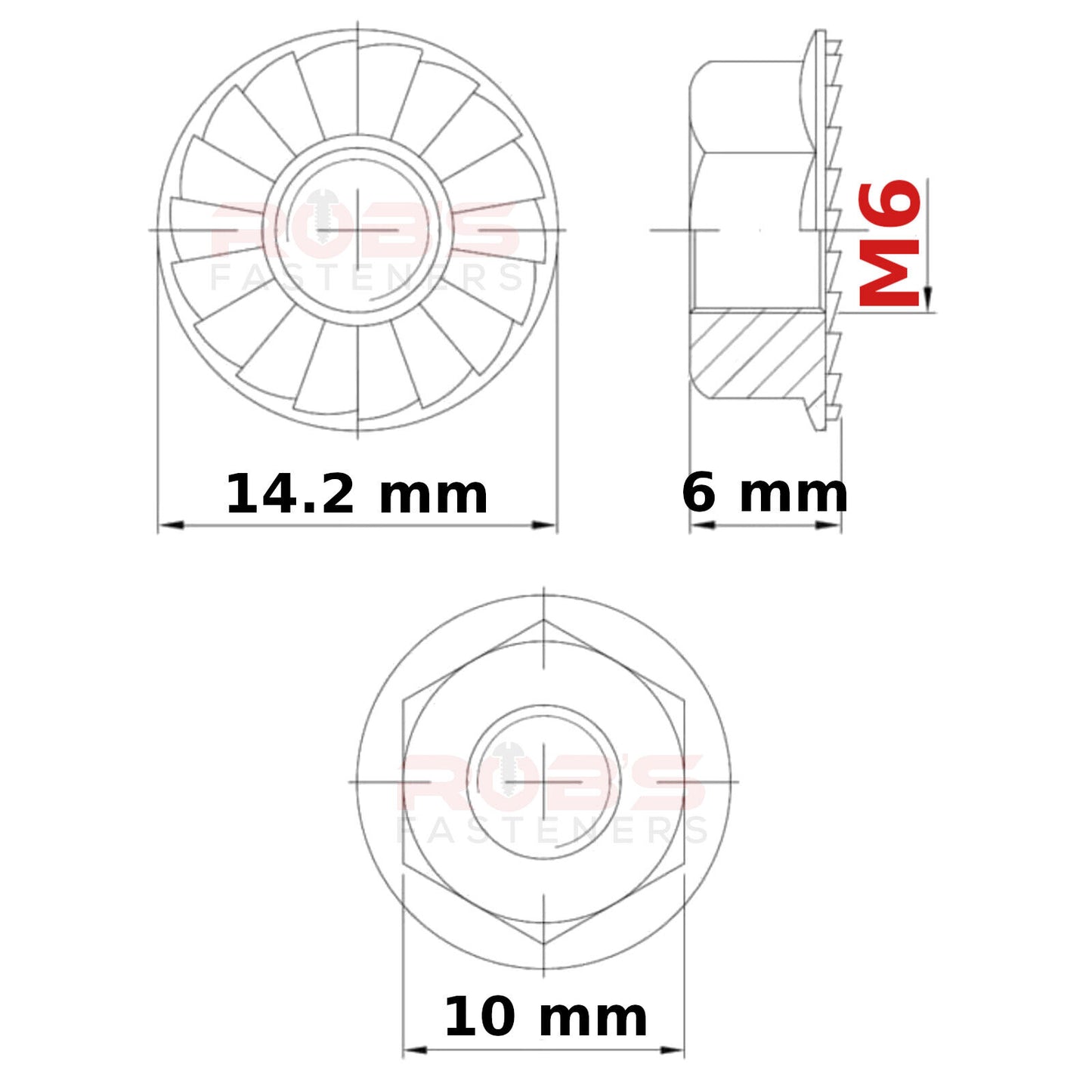 M6 (6mm) NUTS FLANGE SERRATED DIN 6923