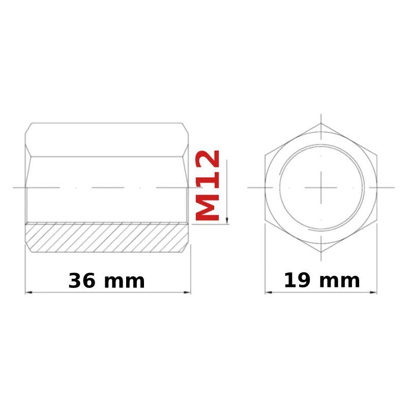 M12 (Length 36 mm) NUTS LONG DIN 6334