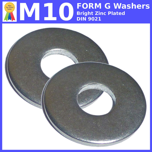 M10(10mm)FORM G WASHERS LARGE FLAT WIDE THICK BRIGHT ZINC PLATED METRIC DIN 9021