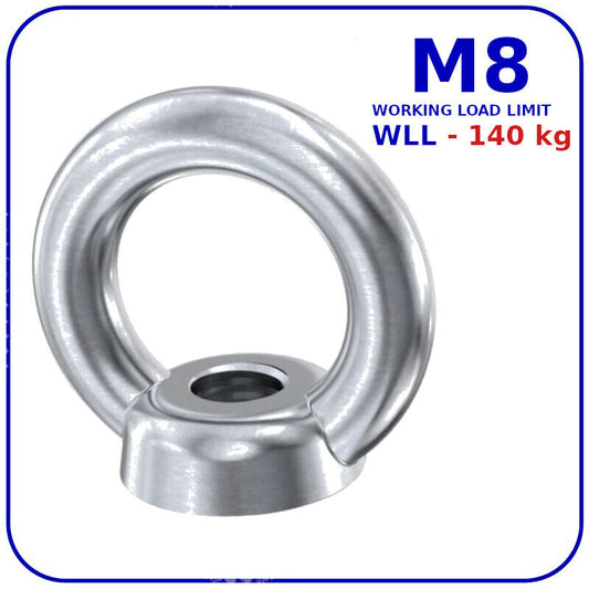 Eye Nuts M8 8mm Lifting Nut Zinc Plated Steel Working Load 140 kg Metric DIN 582