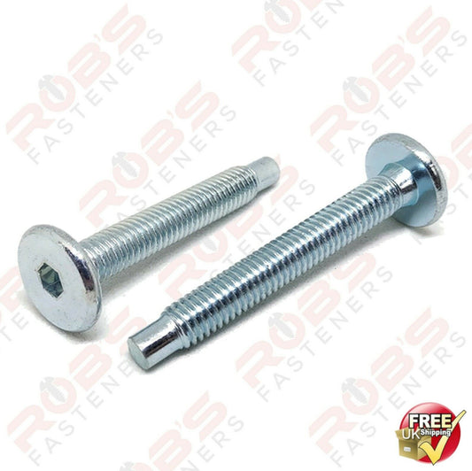M8 x 60mm FURNITURE CONNECTOR BOLTS FLAT HEAD ALLEN KEY SCREWS ZINC PLATED BZP