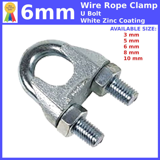 6mm WIRE ROPE FITTINGS CABLE CLAMP CLIPS GRIPS CLIP GRIP U BOLT U-BOLTS