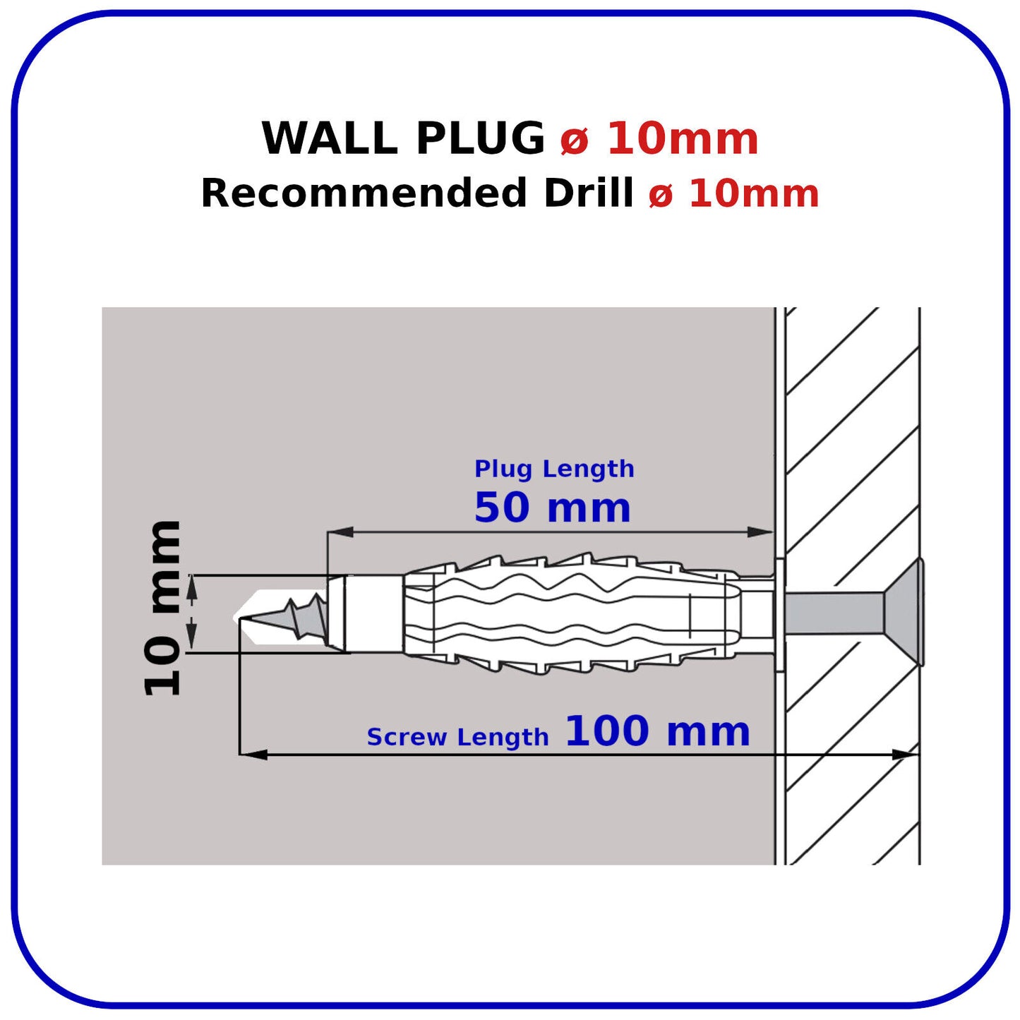 ø 10mm WALL PLUGS AND SCREWS BRICK STONE CONCRETE NYLON UNIVERSAL PLASTIC FIXING