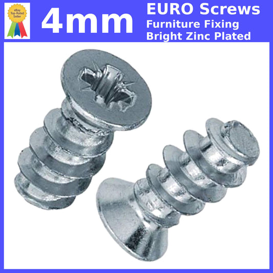 4mm FURNITURE EURO SCREWS MOUNTING DRAW RUNNERS HINGES POZIDRIVE FLAT HEAD SCREW