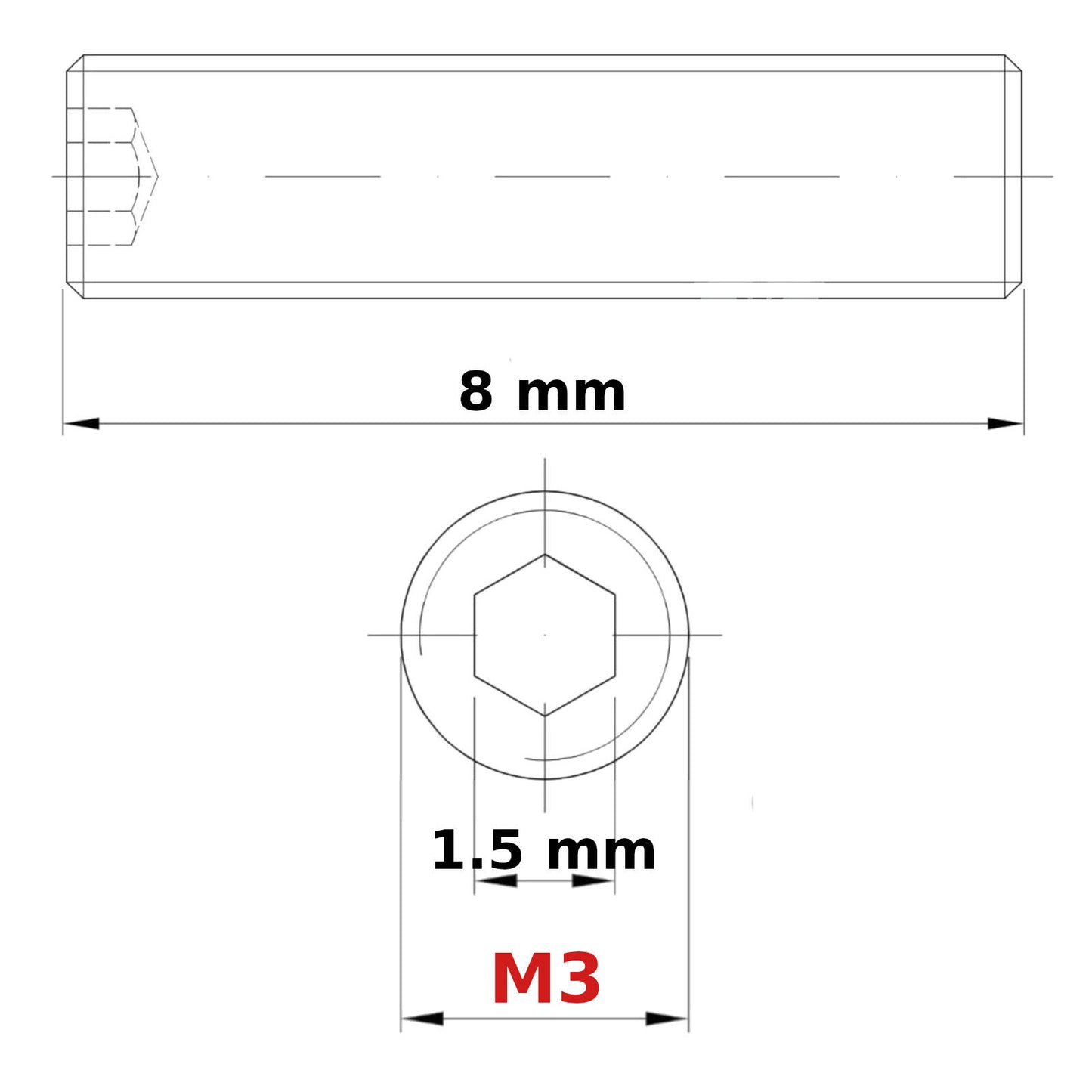 M3 (ø 3mm) SOCKET GRUB SCREWS FLAT END BLACK DIN 913
