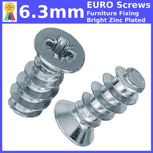 6.3 mm FURNITURE SCREWS MOUNTING DRAW RUNNERS HINGES PZDRIV FLAT HEAD EURO SCREW