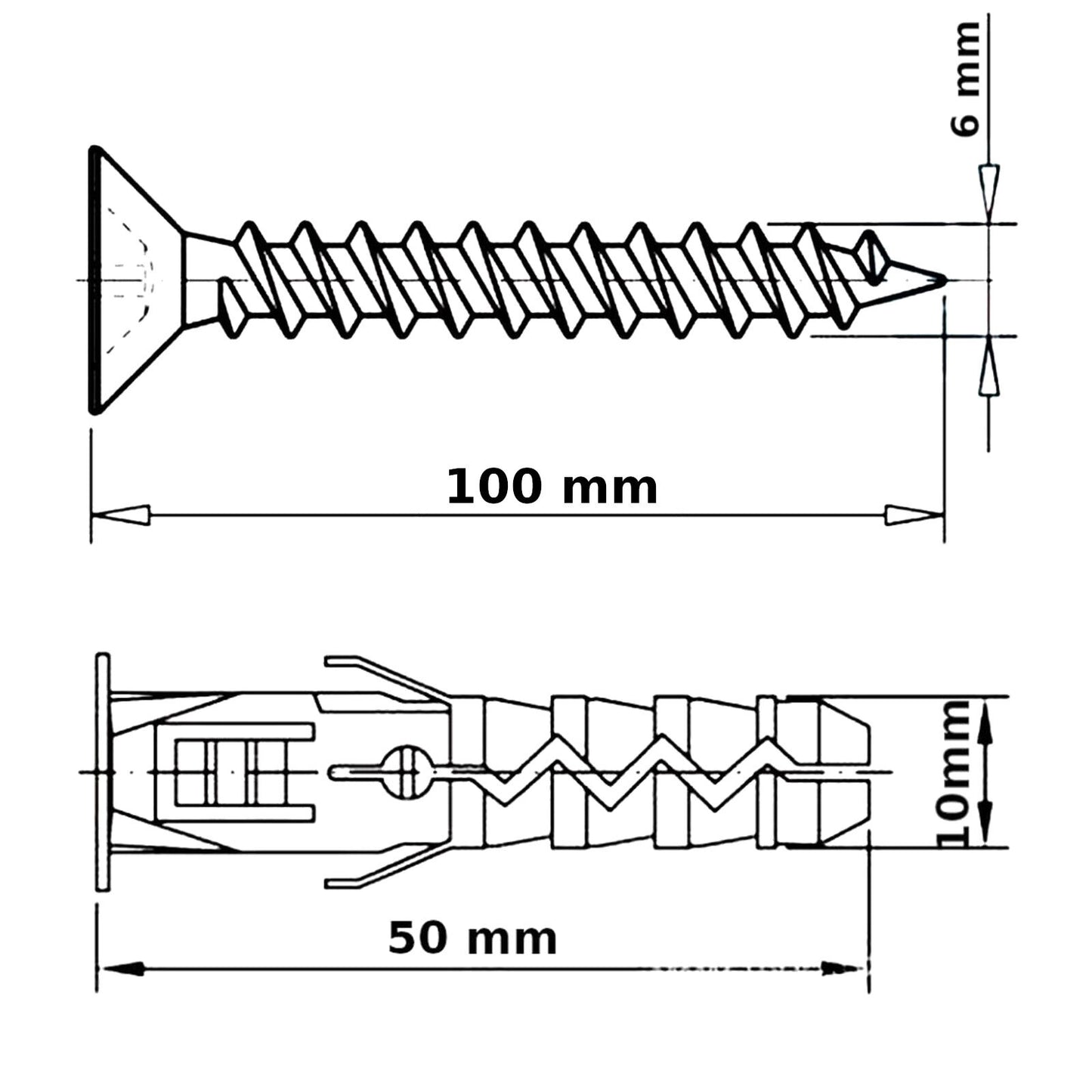 10 x 50 WALL PLUGS FIXING WITH SCREWS BRICK STONE CONCRETE NYLON UNIVERSAL