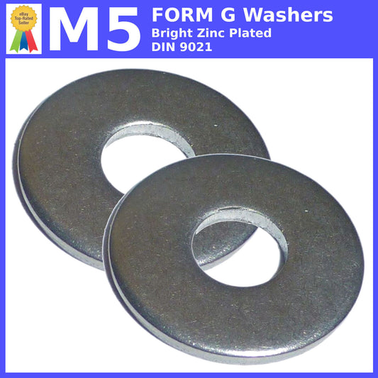 M5 (5mm) FORM G WASHERS LARGE FLAT WIDE THICK BRIGHT ZINC PLATED METRIC DIN 9021