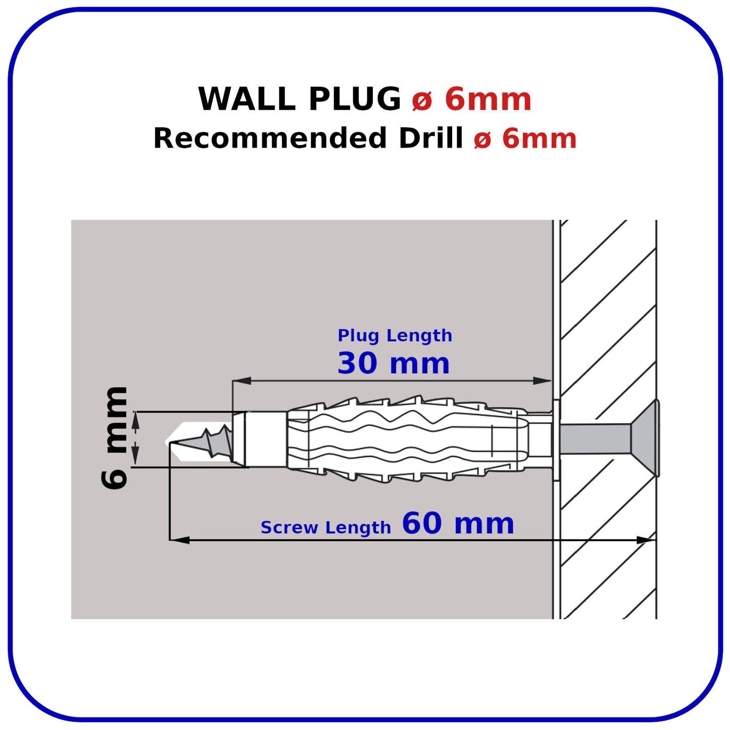 ø 6mm WALL PLUGS AND SCREWS BRICK STONE CONCRETE NYLON UNIVERSAL PLASTIC FIXING