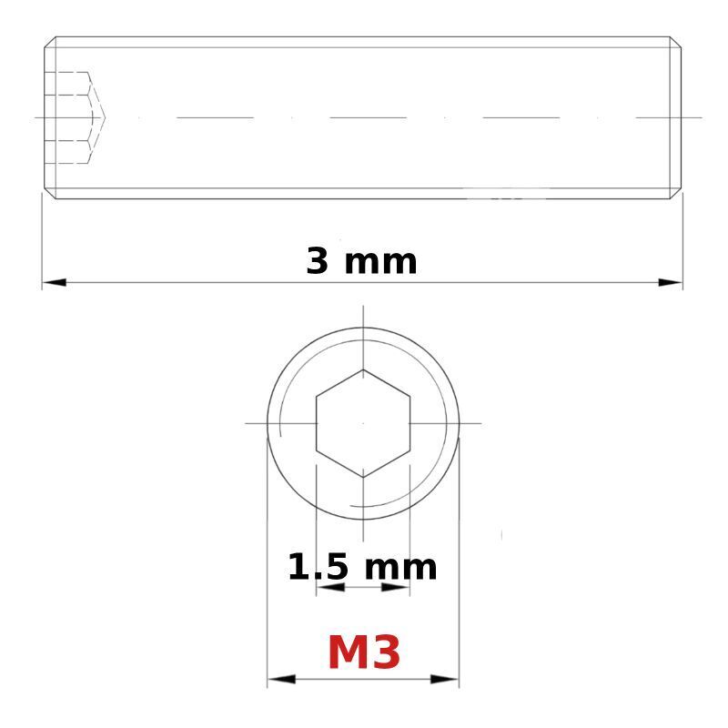 M3 (ø 3mm) SOCKET GRUB SCREWS FLAT END BLACK DIN 913
