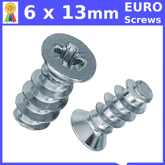 M6 6mm x 13mm FURNITURE SCREWS MOUNTING DRAW RUNNERS HINGES FLAT HEAD EURO SCREW