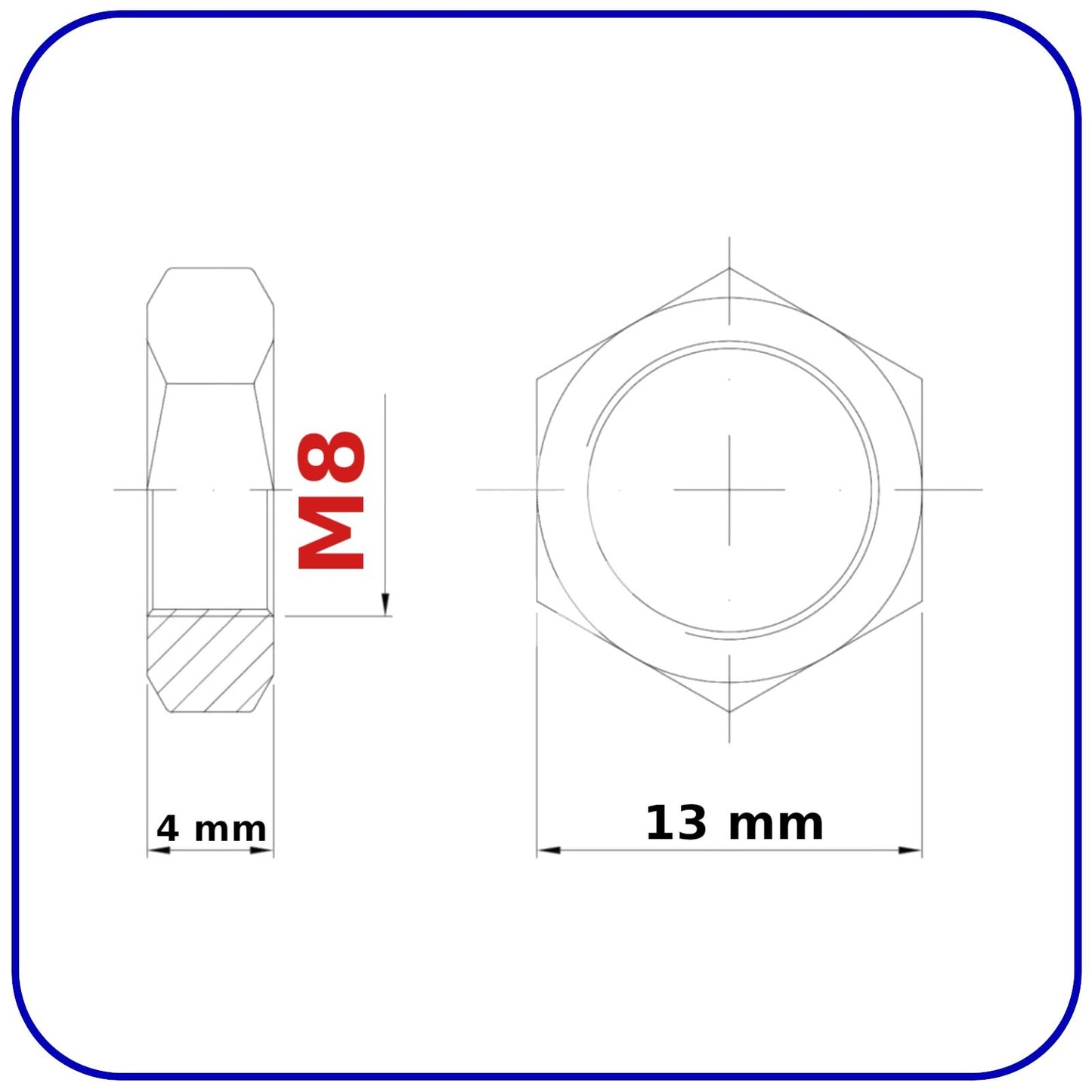 M8 Thin Half Lock Nuts Hex 1.25mm Thread Pitch BZP Zinc Plated Steel DIN 439