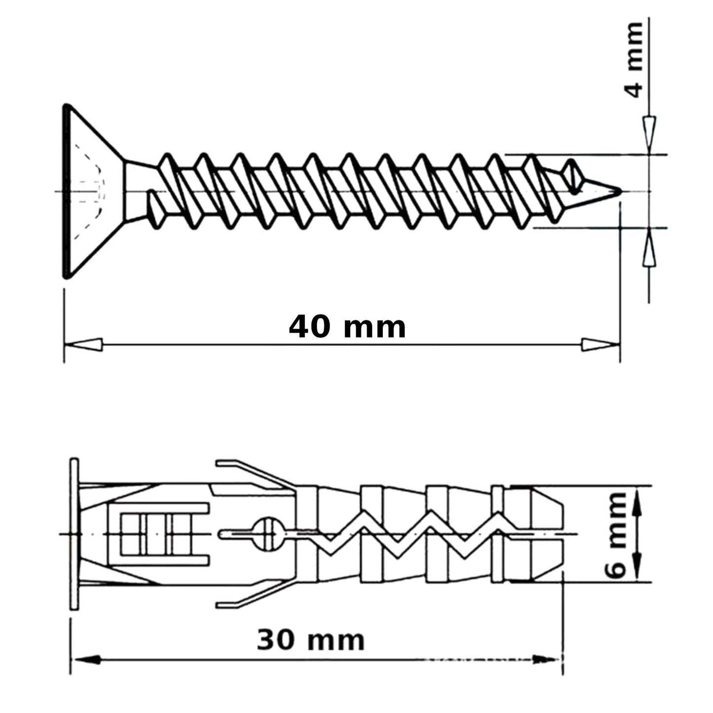 6 x 30 WALL PLUGS FIXING WITH SCREWS BRICK STONE CONCRETE NYLON UNIVERSAL