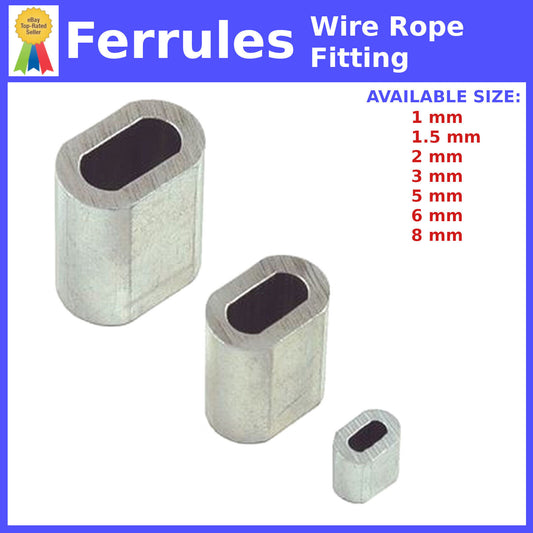 Aluminium Wire Rope Ferrules 1, 1.5, 2, 3, 5,6,8 mm Crimping Sleeve Cable Crimps