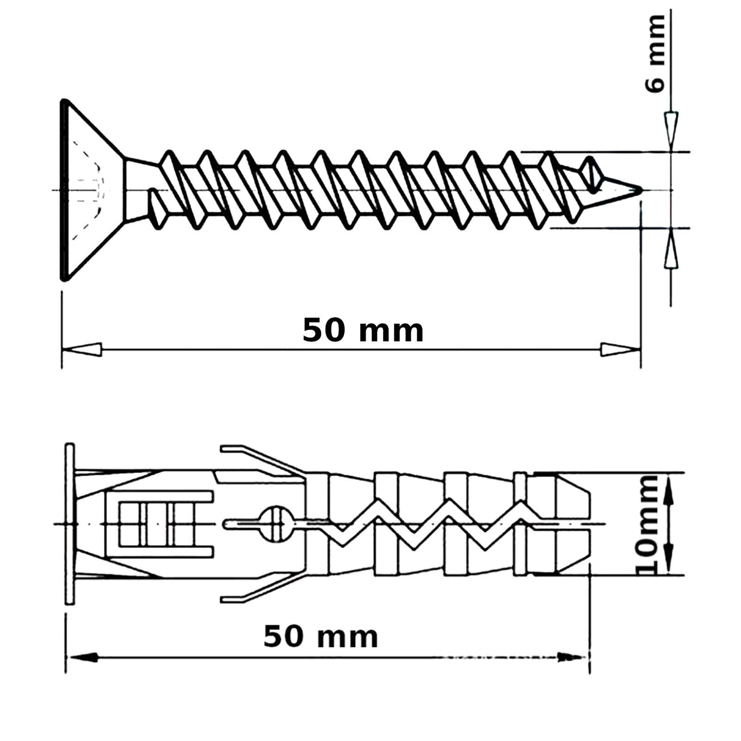 10 x 50 WALL PLUGS FIXING WITH SCREWS BRICK STONE CONCRETE NYLON UNIVERSAL