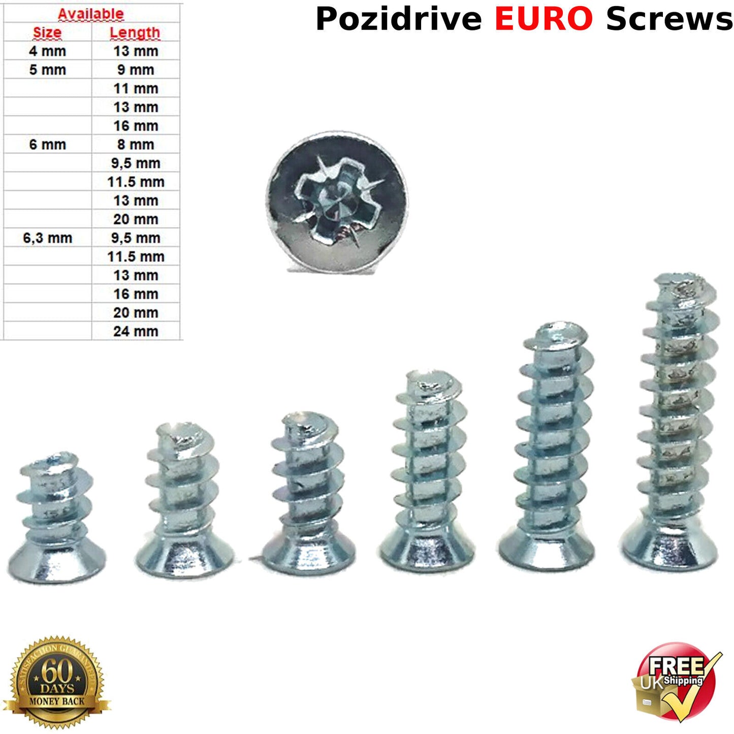 M6 6mm x 20mm FURNITURE SCREWS MOUNTING DRAW RUNNERS HINGES FLAT HEAD EURO SCREW