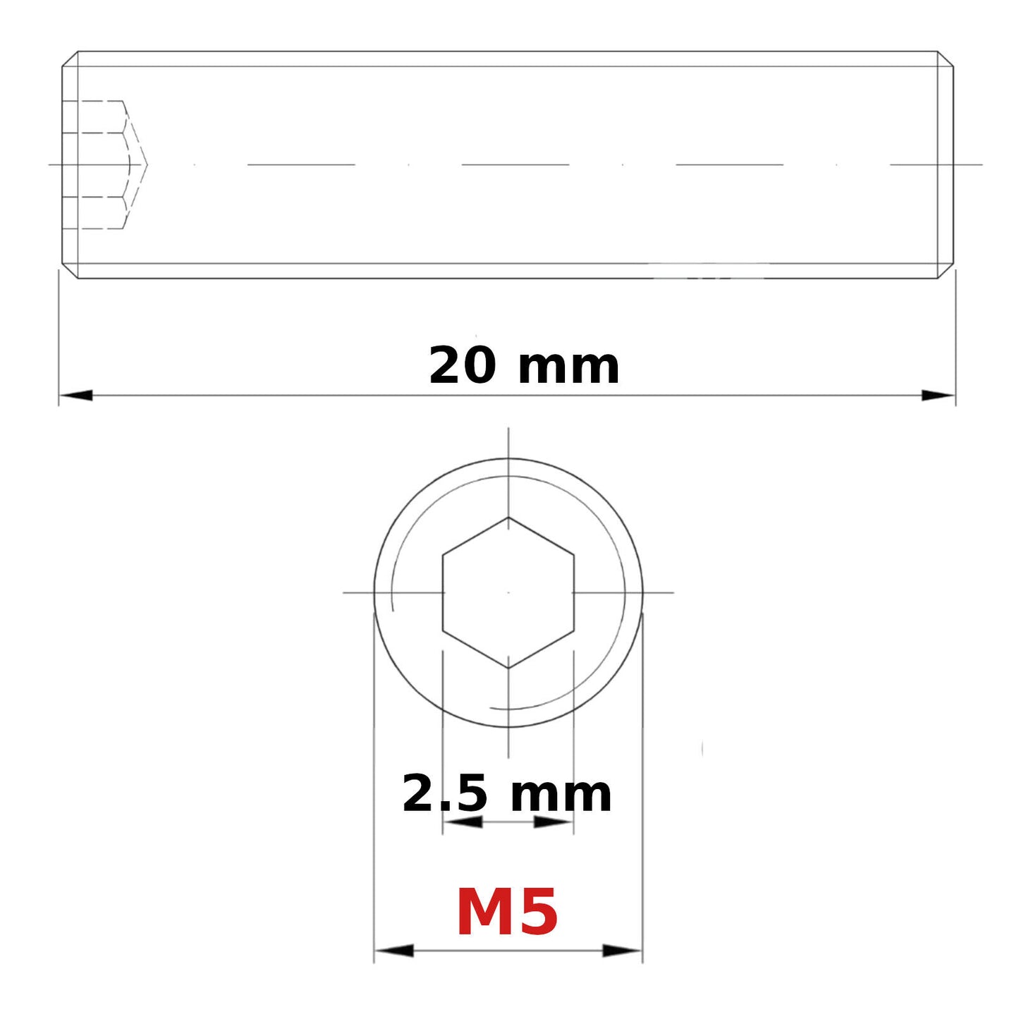 M5 (ø 5mm) SOCKET GRUB SCREWS FLAT END BLACK DIN 913