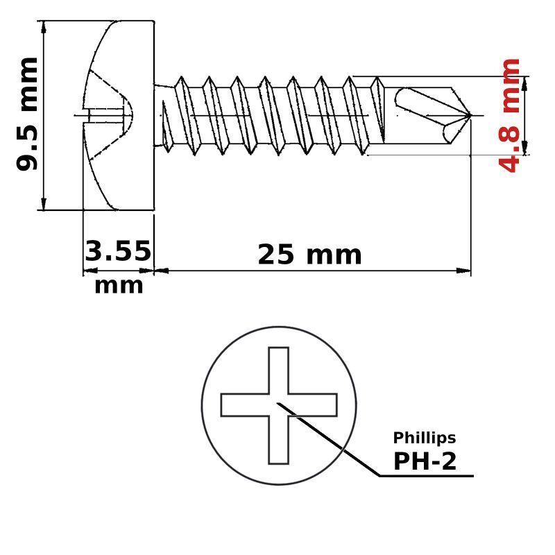 ø 4.8 mm Self Drilling Screws Pan Head Zinc Plated DIN 7504
