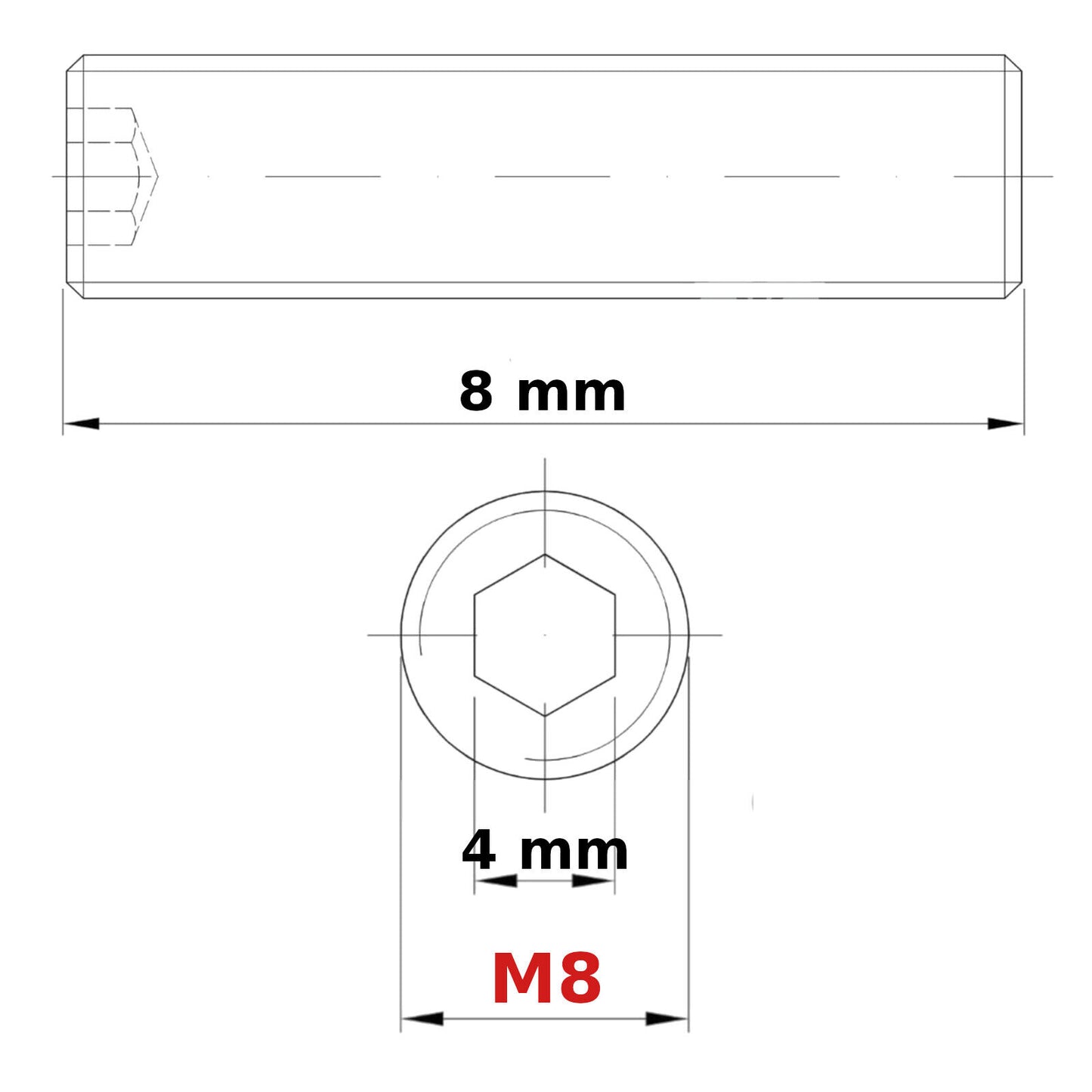 M8 (ø 8mm) SOCKET GRUB SCREWS FLAT END ZINC DIN 913