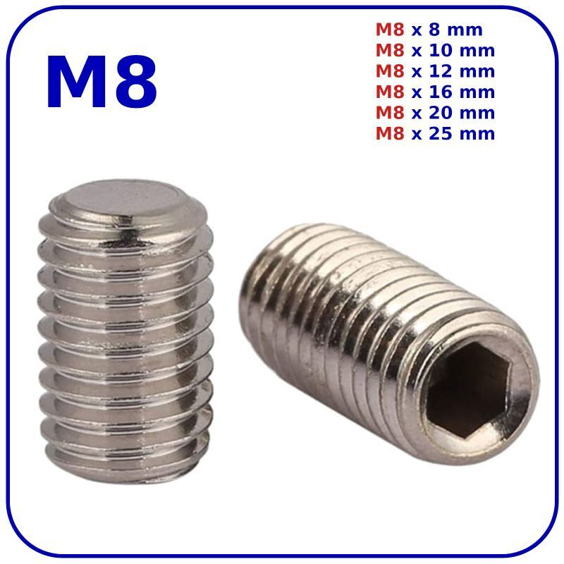 M8 (ø 8mm) SOCKET GRUB SCREWS FLAT END ZINC DIN 913