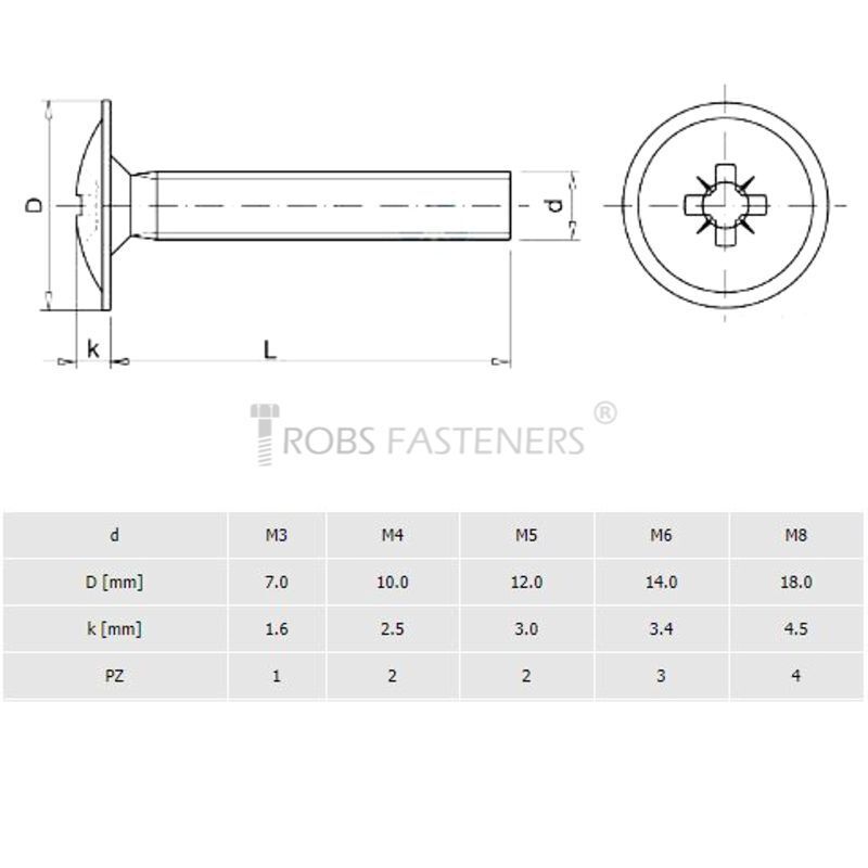 Machine Screws M6 6mm Flange Button Head Pozi Drive Zinc Plated Metric DIN 967