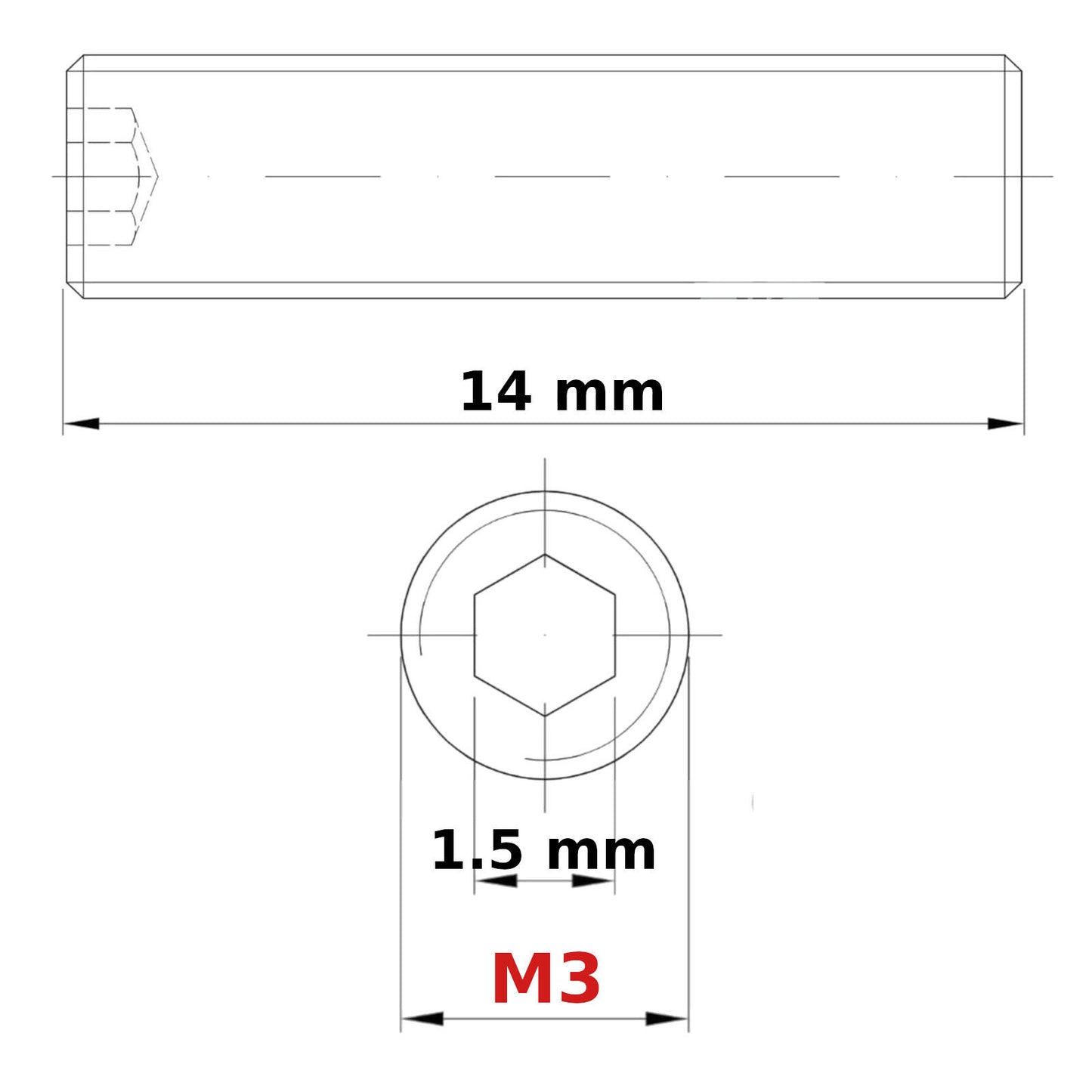 M3 (ø 3mm) SOCKET GRUB SCREWS FLAT END BLACK DIN 913