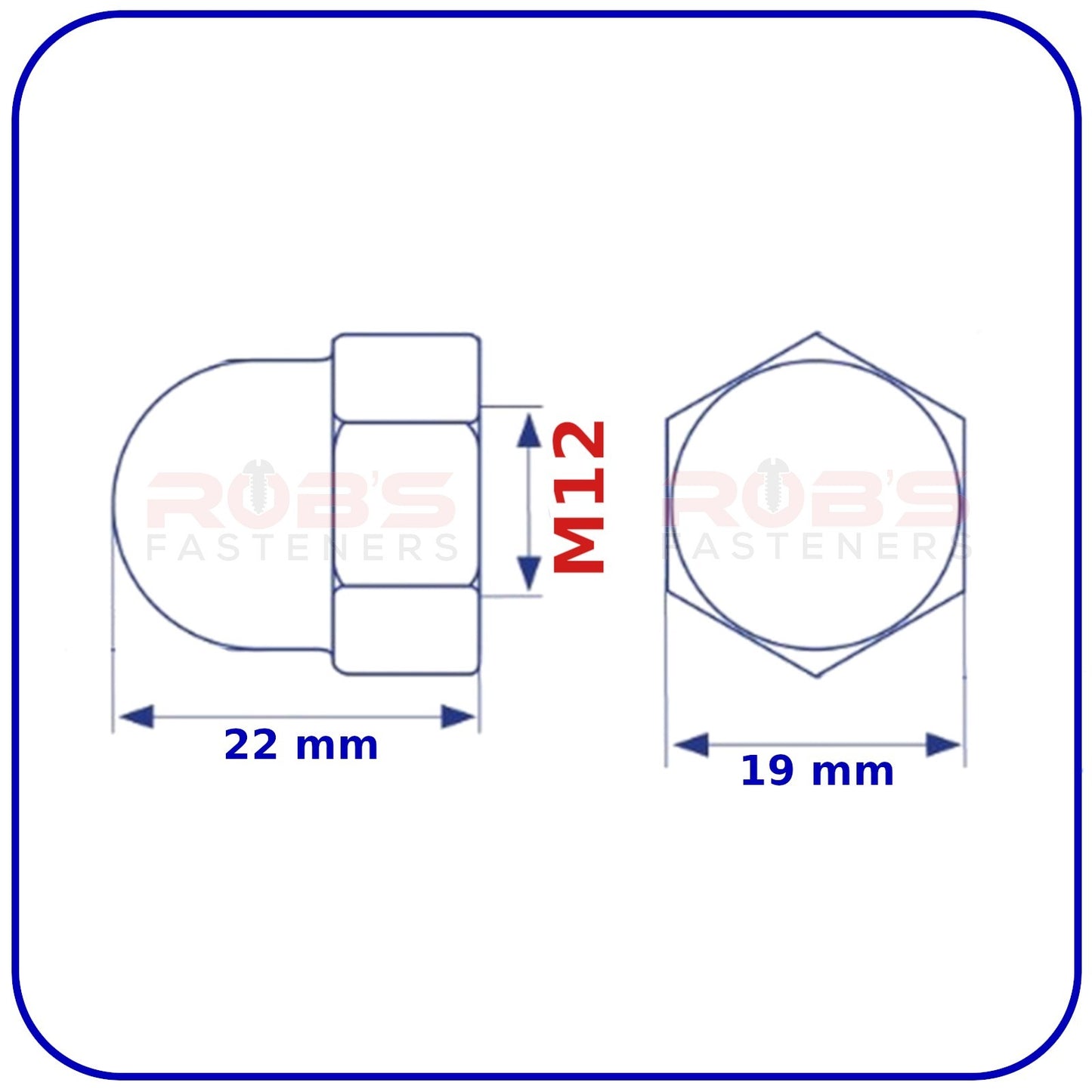 M12 Dome Acorn Cap Nuts Zinc Plated Steel DIN 1587 1.5mm Pitch