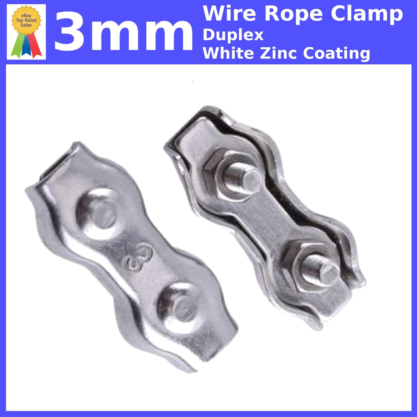 3mm DUPLEX WIRE ROPE FITTINGS CABLE CLAMP CLIPS GRIPS CLAMPS CLIP ZINC COATING