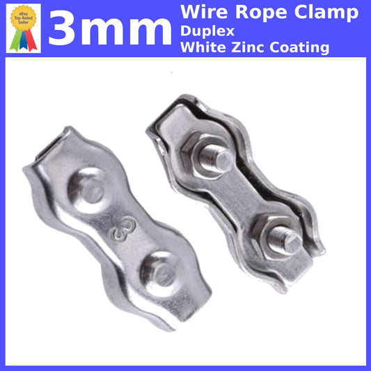 3mm DUPLEX WIRE ROPE FITTINGS CABLE CLAMP CLIPS GRIPS CLAMPS CLIP ZINC COATING