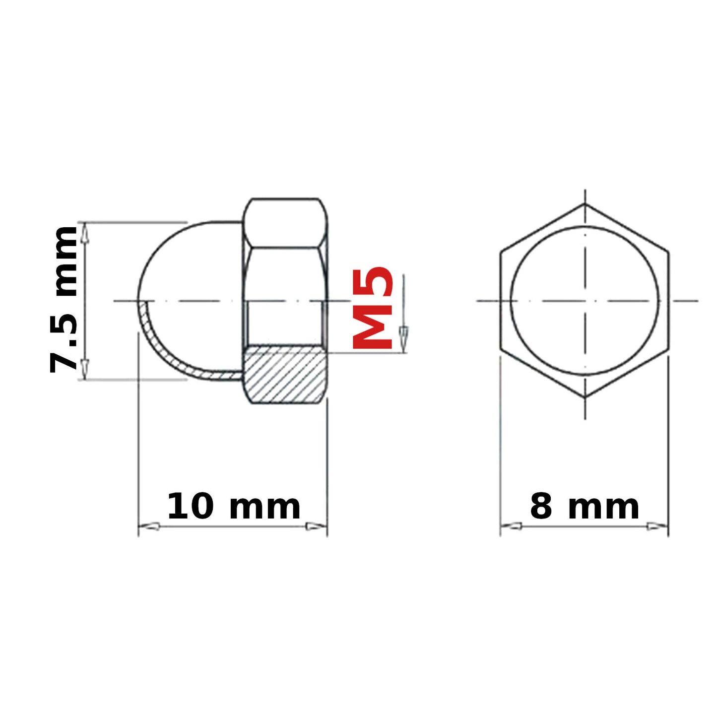 M5 (5 mm) NUTS DOME DIN 1587