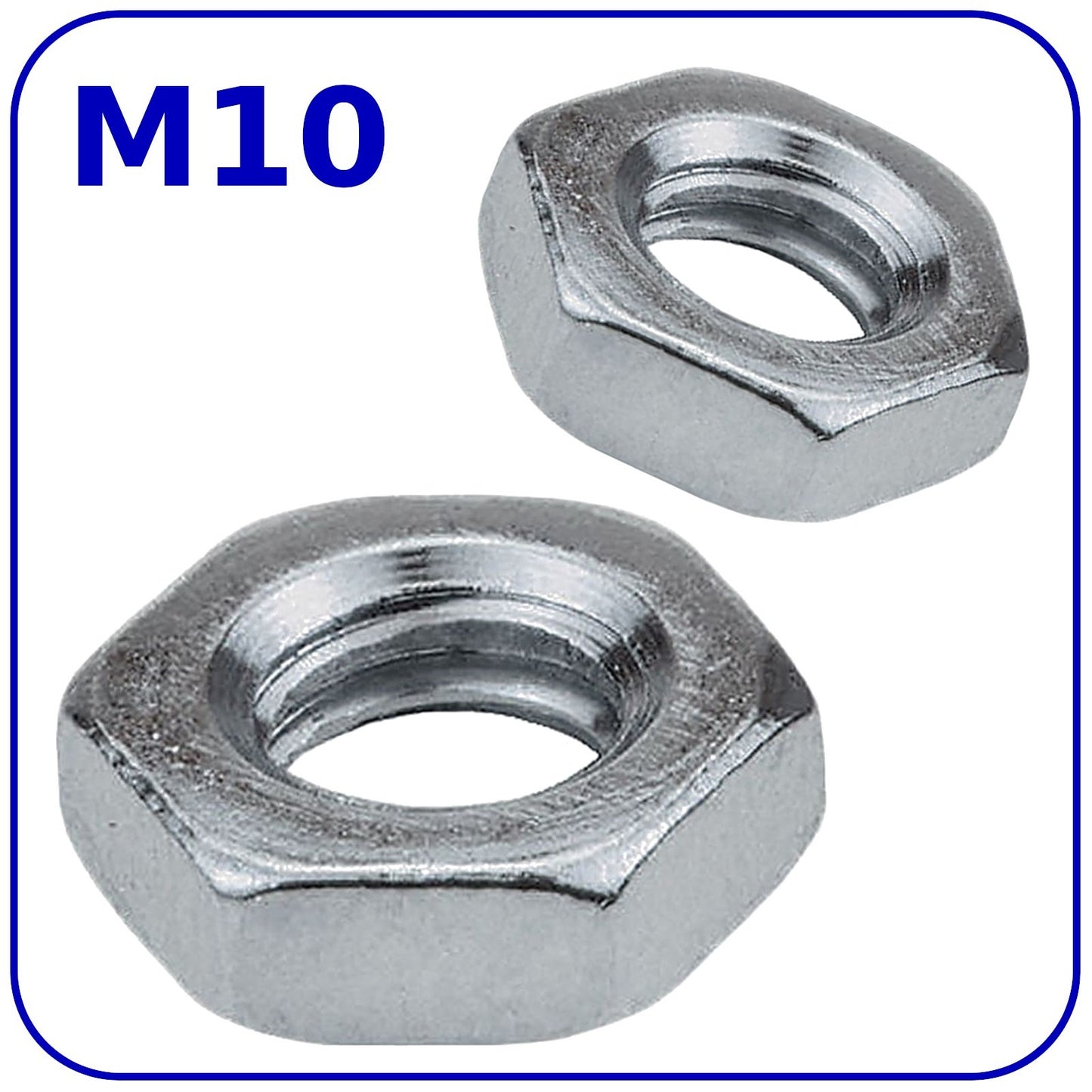 M10 Thin Half Lock Nuts Hex 1.5mm Pitch BZP Zinc Plated Steel DIN 439