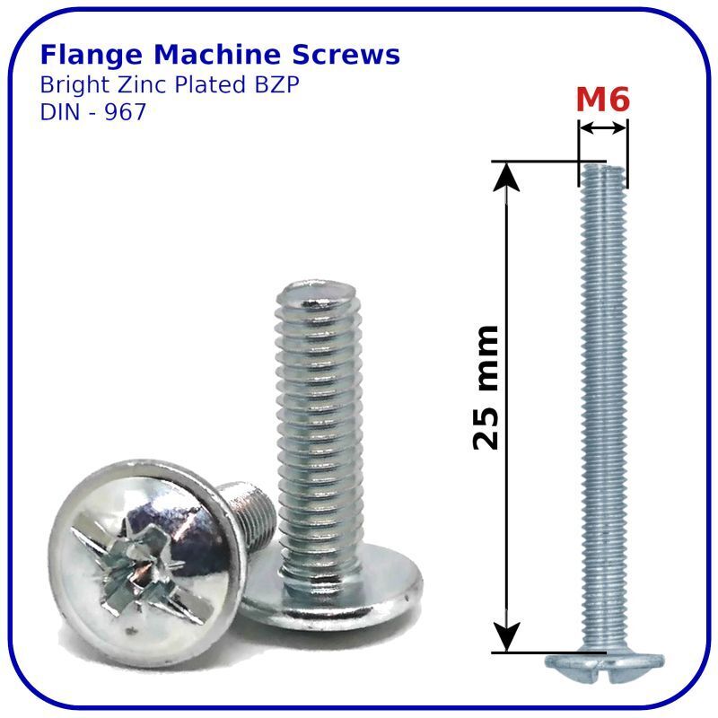 Machine Screws M6 6mm Flange Button Head Pozi Drive Zinc Plated Metric DIN 967