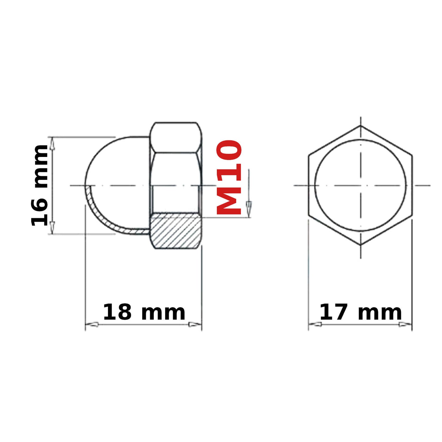 M10 (10 mm) NUTS DOME DIN 1587